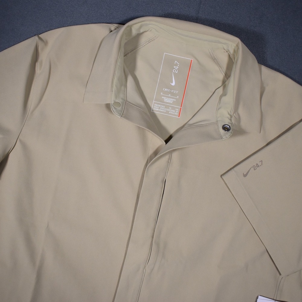 Nike 24.7 PerfectStretch Mens Dri-FIT Short-Sleeve Snap-Down Top Medium Khaki